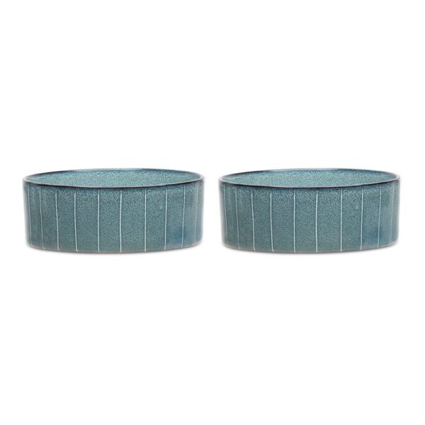 829139_2 Reactive Glaze 2 Piece Dog Food & Water Bowl Set - Pinstripe Grey